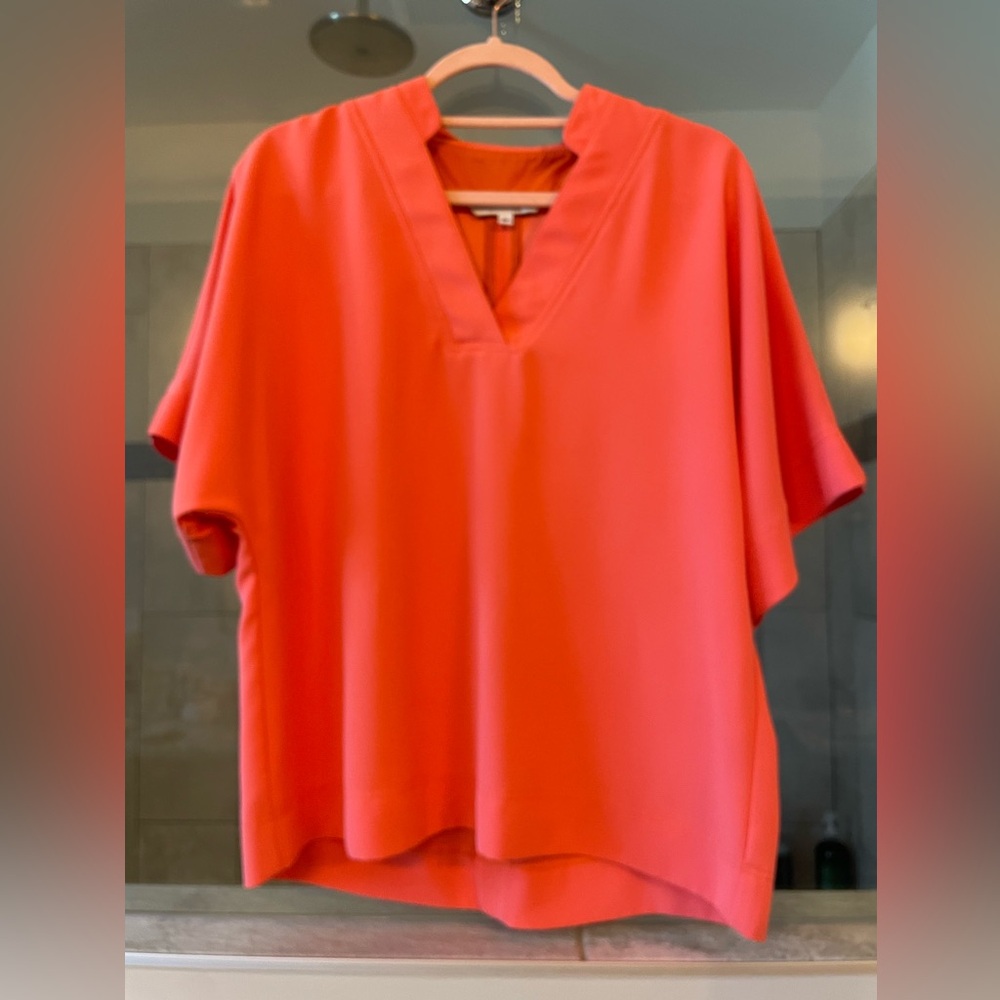 Trina Turk Coral Blouse with Mandarin Collar